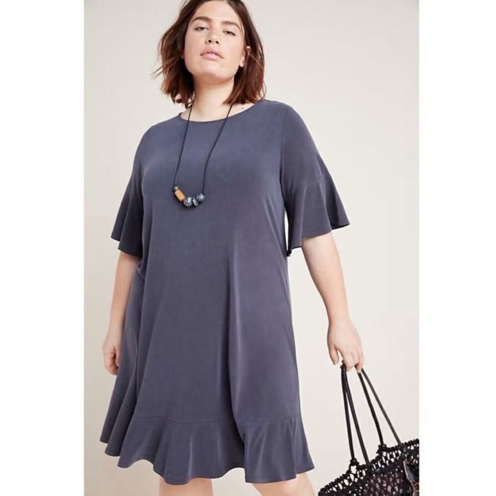 Anthropologie Averil Blue Flounce Ruffle Tee Dress Sz M Blogger Favorite Preppy